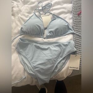 Blackbough Pale Blue Triangle Bikini Top and High-Waist Bottoms